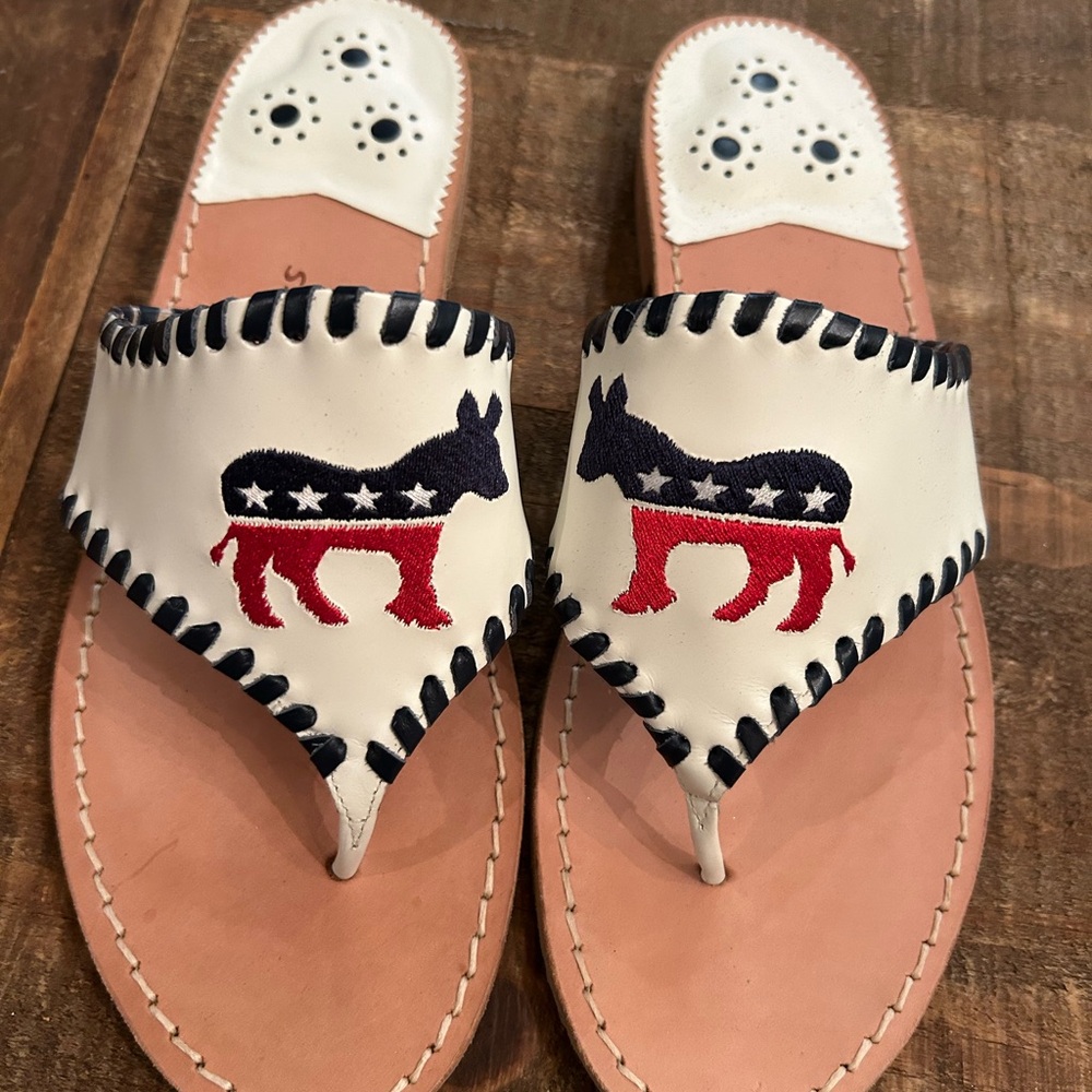 Jack Rogers Embroidered Donkey Sandals - Red, Blue, White perfect condition.